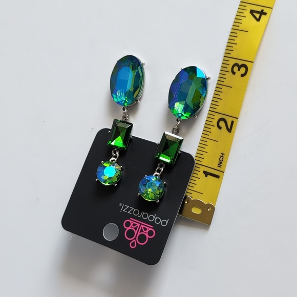 Paparazzi Extra Envious Green and Blue in Silver Earrings - Picture 4 of 7